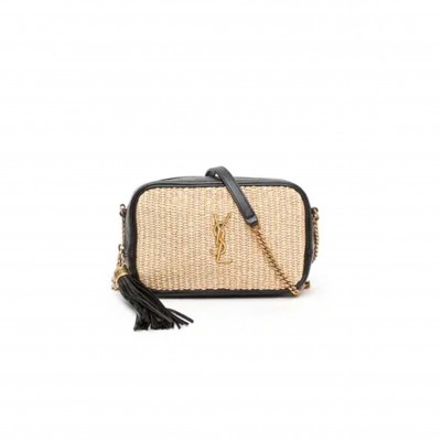 YSL LOU MINI YSL MONOGRAM RAFFIA CAMERA BAG 585040 (18*10*5cm)